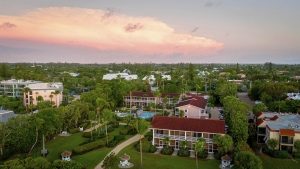 Aerial view of Sanibel's Song of the Sea Inn, a top-rated Sanibel Island resort