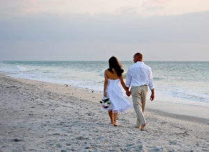 Couple walking on a Sanibel Beach